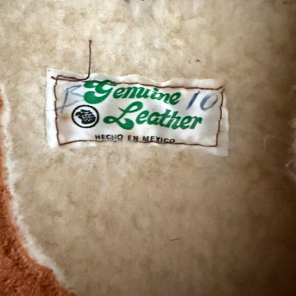 Vintage Genuine Leather Shearling Lined Vest Hecho En Mexico Size 10 Brown & Tan - Picture 4 of 5